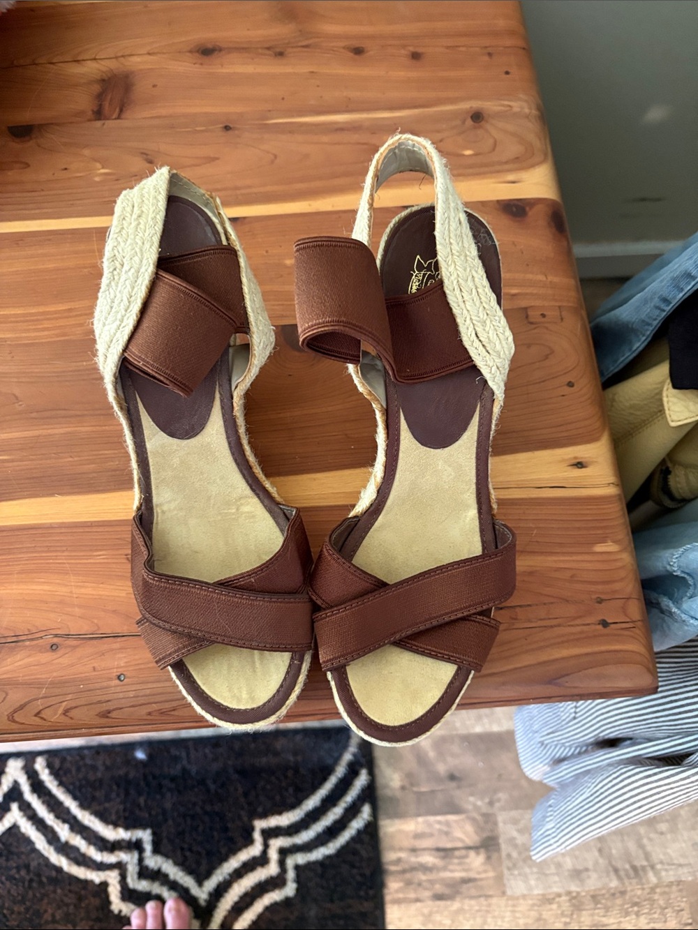 Nine West Brown Espadrille Crisscross Slingback Wedges